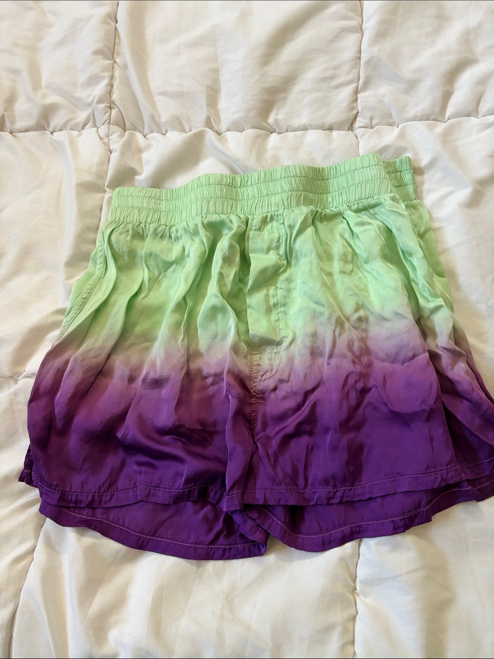 Raquel Allegra Mint-to-Purple Ombre Tie-Dye silk Shorts